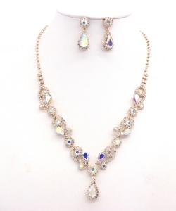 Rhinestone Necklace with Earrings NB300618 GDAB